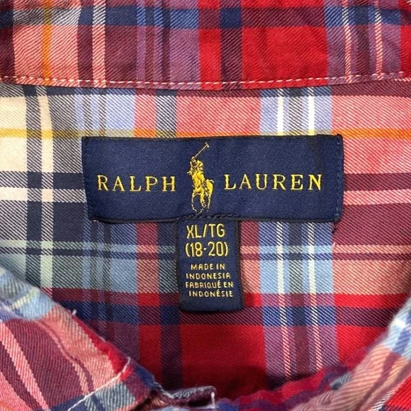 Ralph Lauren Boys Plaid Button Shirt Long Sleeve Red Blue Yellow Size XL 18 20 - Picture 4 of 6